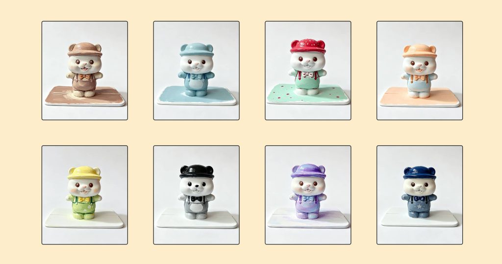 Collection of hand‑painted plaster figurines, finished works from DIY plaster doll making kit 