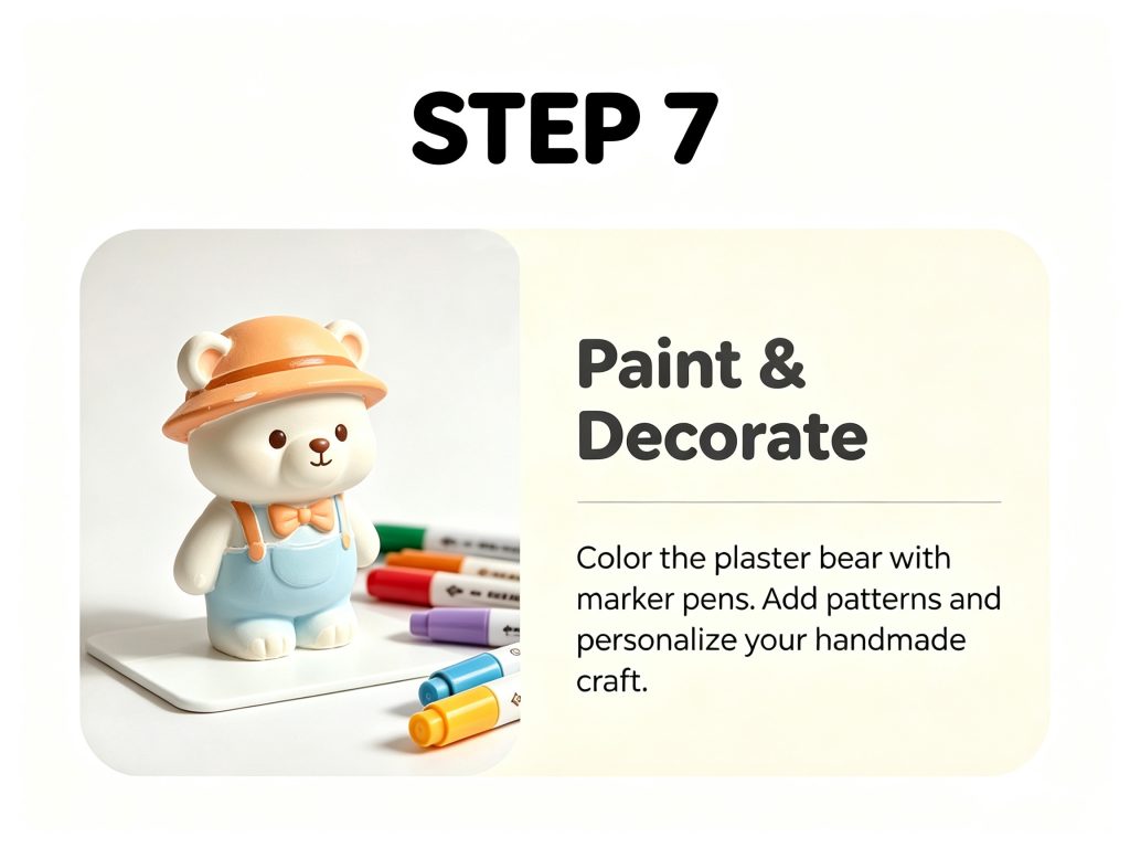 Step 7 Paint finished plaster bear with colourful marker pens for personal decoration